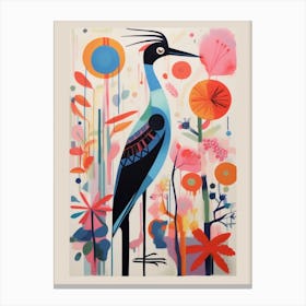 Colourful Scandi Bird Stork Canvas Print
