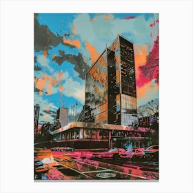 The United Nations Headquarters New York Colourful Silkscreen Illustration 3 Canvas Print