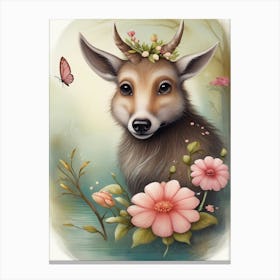 Deer With Flowers Canvas Print