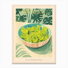 Green Gummy Bears Retro Food Illustration Inspired 1 Poster Canvas Print