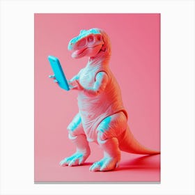Pastel Toy Dinosaur On A Smart Phone 3 Canvas Print