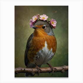 Robin With Flowers 2 Canvas Print