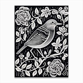B&W Bird Linocut European Robin 1 Canvas Print