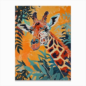 Giraffe In The Leaves Colourful Pattern 1 Canvas Print