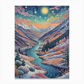 Winter Night In The Mountains Canvas Print