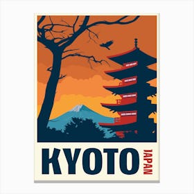 Kyoto Travel Poster Japan Mount Fuji Temple Canvas Print