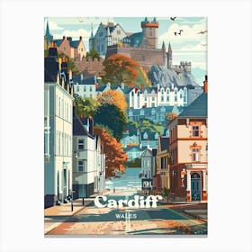 Cardiff Wales Retro Digital Travel Art Canvas Print