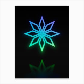 Neon Blue and Green Abstract Geometric Glyph on Black n.0097 Canvas Print