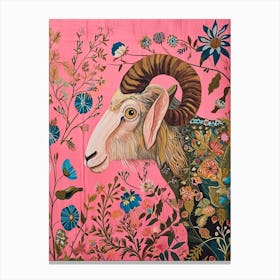 Floral Animal Painting Ram 4 Canvas Print