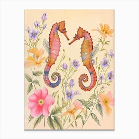 Folksy Floral Animal Drawing Seahorse 2 Canvas Print