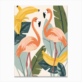 Lesser Flamingo And Banana Plants Minimalist Illustration 3 Canvas Print