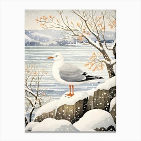 Winter Bird Painting Seagull 3 Canvas Print