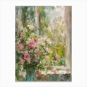 Camellia Flowers On A Cottage Window 2 Canvas Print