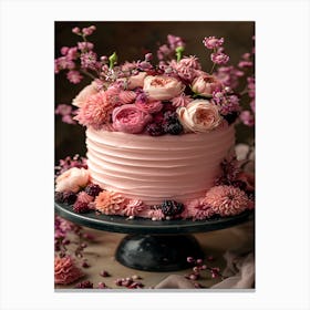 Pink Cake With Flowers Canvas Print