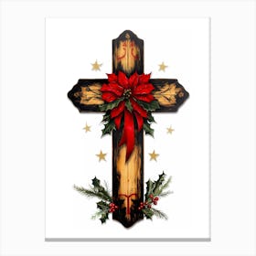 Christmas Cross With Poinsettias Canvas Print