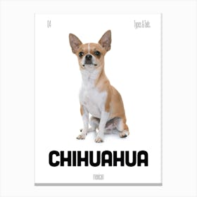 Chihuahua - Dog - Mexican - Typography - Art Print - Retro - Canine - White & Black - Minimalist  Canvas Print