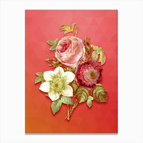 Vintage Anemone Rose Botanical Art on Fiery Red n.0491 Canvas Print