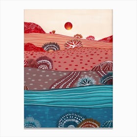 Boho Hills And Red Sun Canvas Print