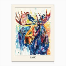 Moose Colourful Watercolour 1 Poster Canvas Print