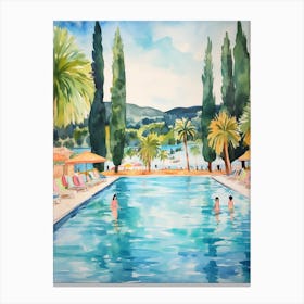 Swimming In Saint Tropez France 2 Watercolour Canvas Print