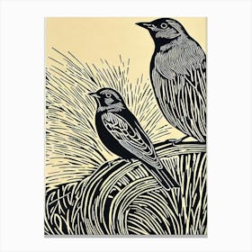 Lark 2 Linocut Bird Canvas Print