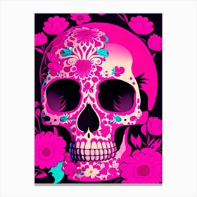 Skull With Floral Patterns 3 Pink Pop Art Canvas Print