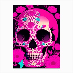 Skull With Floral Patterns 3 Pink Pop Art Canvas Print