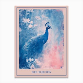 Peacock In The Meadow Cyanotype Inspired Poster Canvas Print