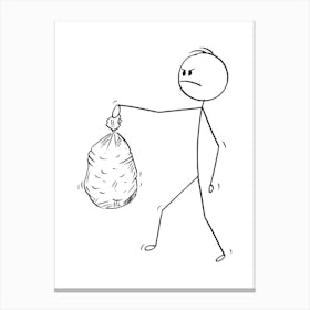 Stick Figure Man With Garbage Bag Canvas Print