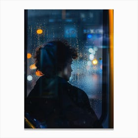 Portrait Of A Woman Looking Out Of A Bus Window Canvas Print