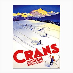 Skiing In Crans, Vintage Travel Poster Canvas Print