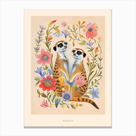 Folksy Floral Animal Drawing Meerkat Poster Canvas Print
