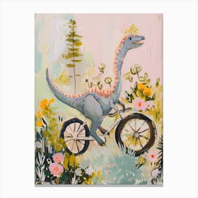 Dinosaur On A Bike Painting 4 Canvas Print