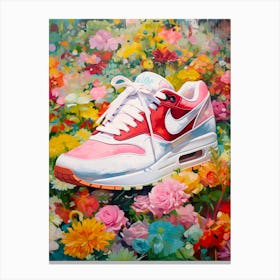 Airmax 1 Pink Red Flowers Nike Sneakers Floral Painting Poster Canvas Print