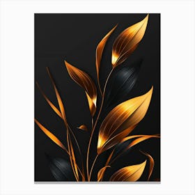 Golden Leaves On Black Background 4 Canvas Print