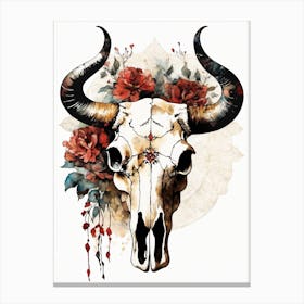 Vintage Boho Bull Skull Flowers Painting (12) Canvas Print