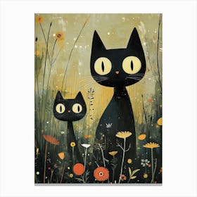 Black Cats In The Meadow 2 Canvas Print