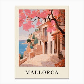 Mallorca Spain 2 Vintage Pink Travel Illustration Poster Canvas Print