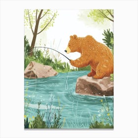 Brown Bear Fishing In A Stream Storybook Illustration 3 Canvas Print