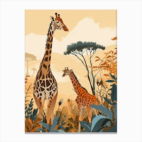 Modern Illustration Of Two Giraffes In The Sunset 4 Canvas Print