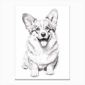 Corgi Dog, Line Drawing 3 Canvas Print