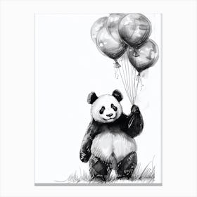 Giant Panda Holding Balloons Ink Illustration 3 Canvas Print