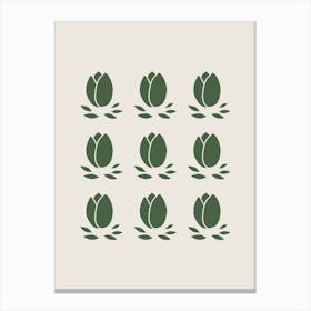 Green Tulips On Beige Floral Canvas Print