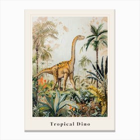 Dinosaur With Tropical Leaves Painting 1 Poster Canvas Print