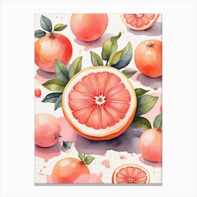 Watercolor Pink Grapefruit Cartoon Art Print 0 Canvas Print