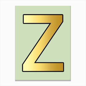 Letter Z Gold Alphabet Aqua Canvas Print