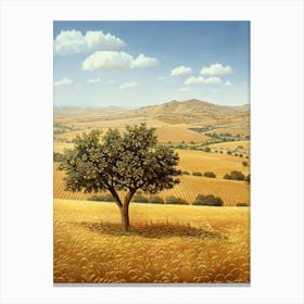 Olive Tree In A Wheat Field Canvas Print