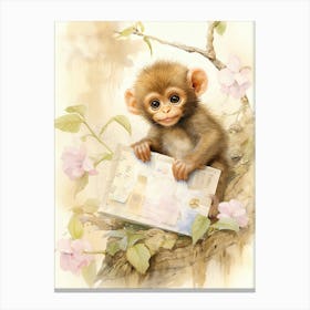 Monkey Painting Collecting Stamps Watercolour 2 Canvas Print