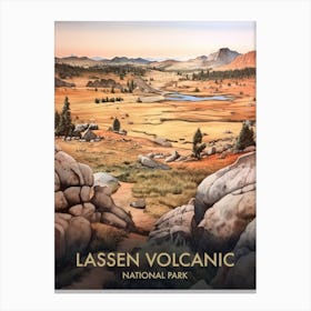 Lassen Volcanic National Park Watercolour Vintage Travel Poster 4 Canvas Print