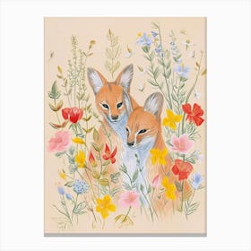 Folksy Floral Animal Drawing Jackal Canvas Print